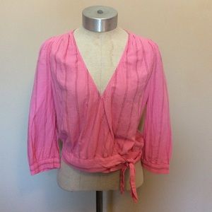 🐱Madewell Cecilia stripe wrap top blouse cotton bubblegum pink